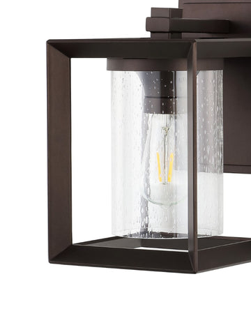 Vaughn 7.25" Iron/Glass Modern Rustic Cube LED Outdoor Lantern - JONATHAN Y